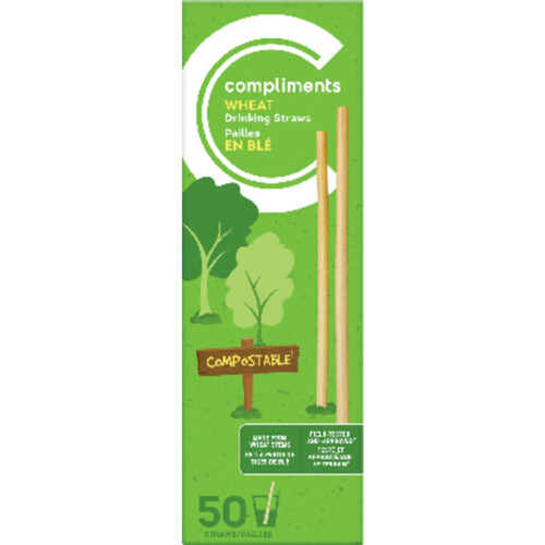 Compliments Compostable Wheat Drinking Straws 50 Pack