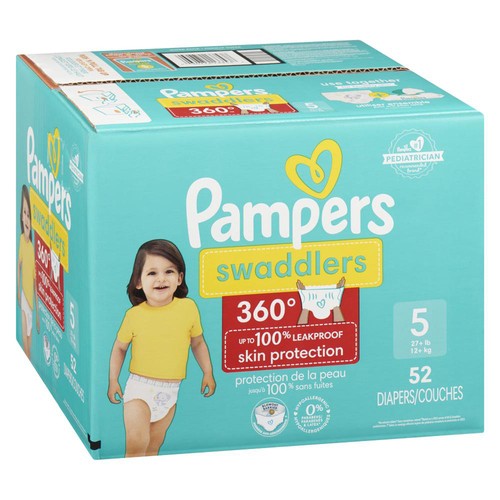 Pampers Swaddlers 360 Baby Diapers Size 5 Super 52 Count