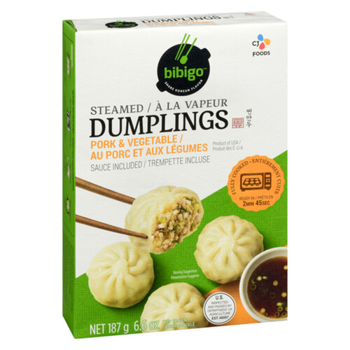 Bibigo Steamed Frozen Dumplings Pork & Vegetable 187 g