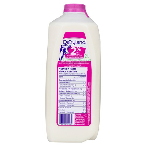 Dairyland 2% Milk Partly Skimmed Plastic Jug 2 L