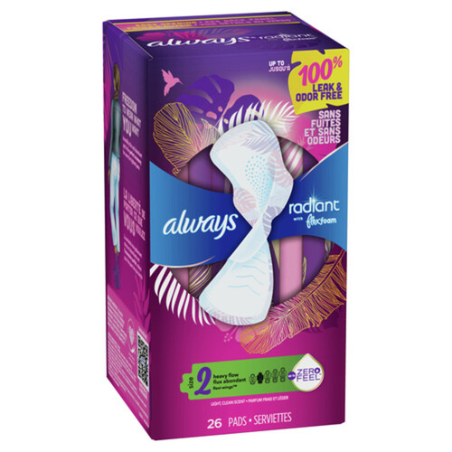 Always Radiant Pads Size 2 With Wings Clean Scent 26 Count