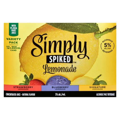 Simply Spiked Lemonade Alcoholic Malt 5% Alcohol Variety Pack 12 x 355 ml (cans)
