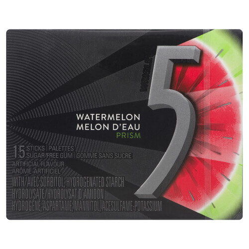 5 Chewing Gum Sugar Free Watermelon-Prism 15 Sticks 1 Pack