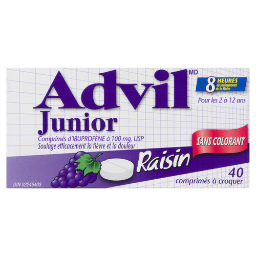 Children's Advil Dye Free Chewable Tablets Junior Strength Grape 40 EA