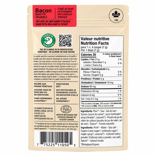 DuBreton Organic Bacon Crumbles Fully Cooked 70 g