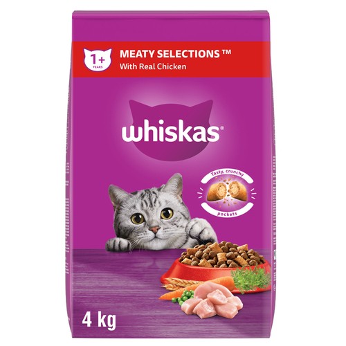 Whiskas Meaty Selections Adult Dry Cat Food With Real Chicken 4 kg