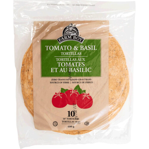 Farm Boy Tomato Basil 10 Inch Tortilla Wrap 680 g (frozen)