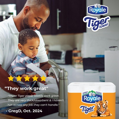 Royale Tiger Towel Paper Towel 12 Equal 18 Handy Half Sheet Rolls