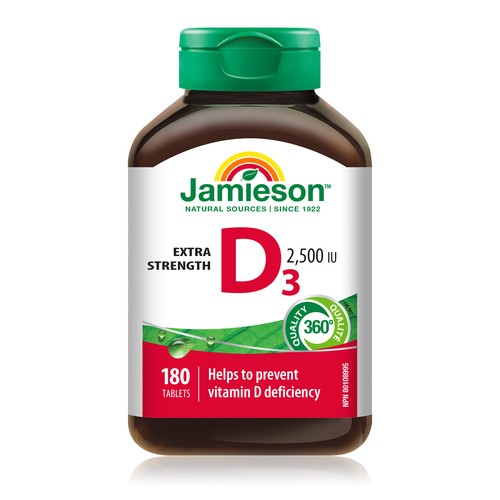 Jamieson Vitamin D3 Extra Strength 2500 IU Tablets 180 Count