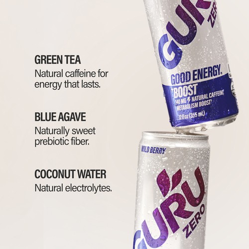 Guru Zero Organic Energy Drink Wild Berry 24 x 355 ml (cans)