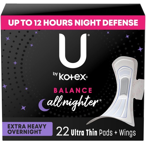 U by Kotex Balance Ultra Thin Pads Extra Heavy Overnight With Wings 22 Count