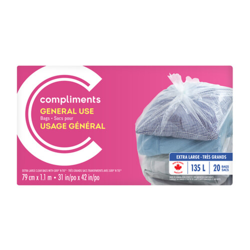Compliments Waste Bags Clear Extra Large 135 L 20 Bags 