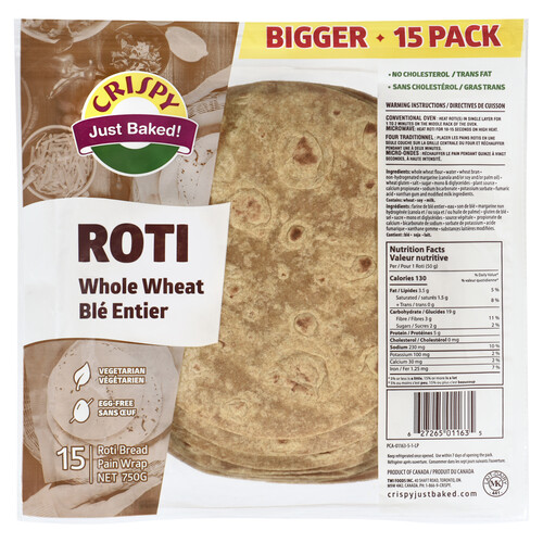 Crispy Whole Wheat Roti Wrap 7-inch 15 Pack 750 g