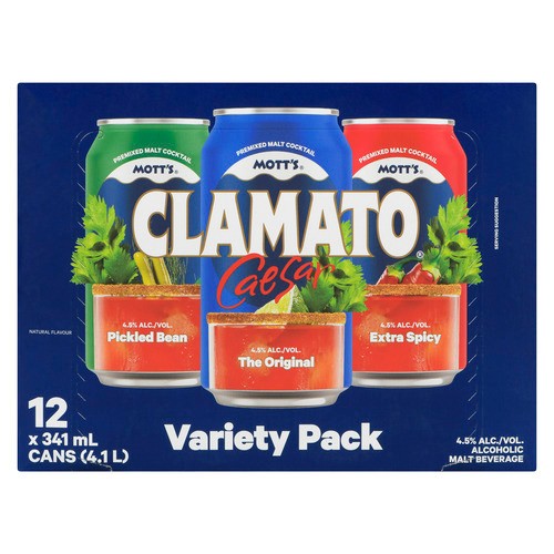 Motts Clamato Caesar Variety Beverage 4.1% Alcohol 12 x 341 ml (cans)