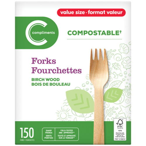 Compliments Green Birch Wood Disposable Fork Value Size 150 Count