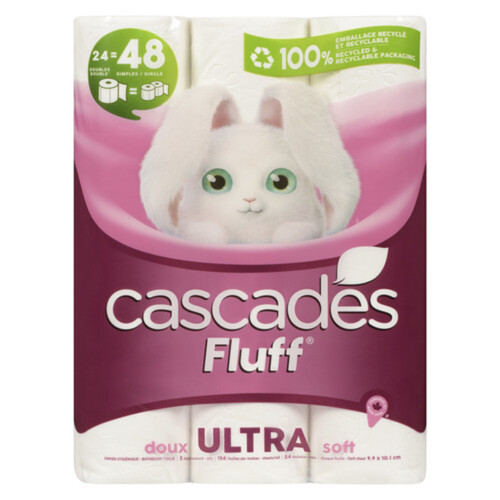 Cascades Toilet Paper Fluff Ultra Soft 2 Ply 24 Double Rolls x 154 Sheets 