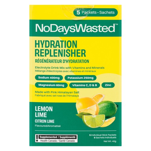 No Days Wasted Hydration Replenisher Electrolyte Drink Mix Lemon Lime 5 x 8 g