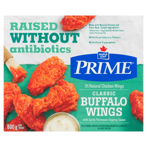 Maple Leaf Prime Frozen Buffalo Chicken Wings Raised Without Antibiotics 800 g