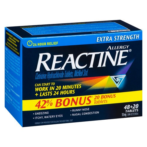 Reactine Allergy Medication 48+20 Bonus 68 EA