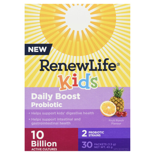 Renew Life Kids Daily Boost Probiotic Fruit Punch Flavour 10 Billion Active Cultures 30 Packets
