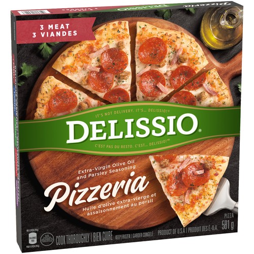 Delissio Pizzeria Frozen Pizza 3 Meat 12 Inch 581 g