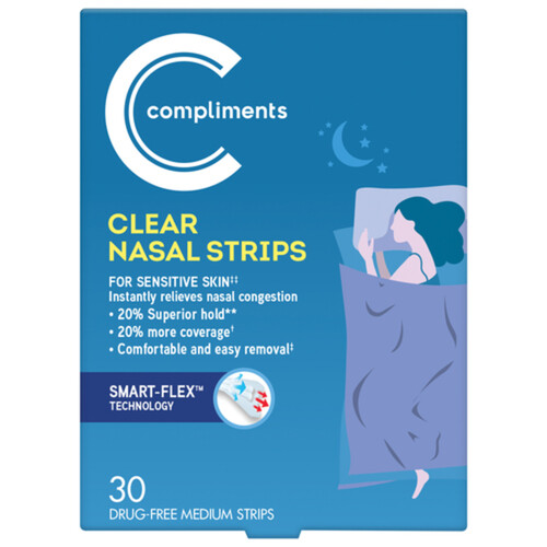 Compliments Nasal Strips Clear Medium 30 Strips