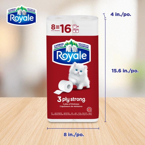 Royale Toilet Paper Strong 3-Ply 8 Rolls x 165 Sheets 