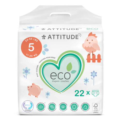 Attitude Eco Baby Diaper Size 5 22 Count