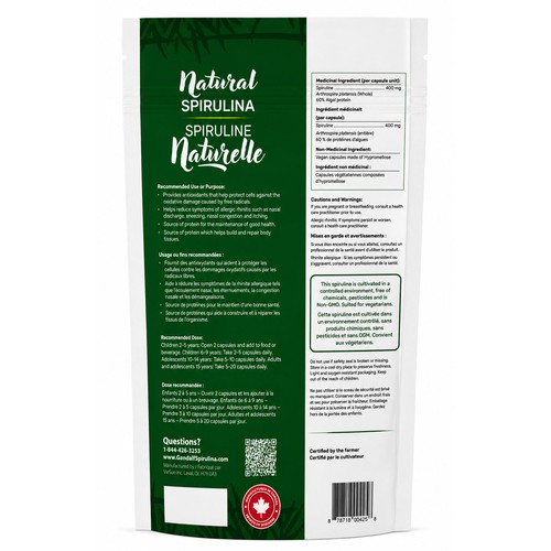 Gandalf Vegan Organic Pure Spirulina 400 mg Capsules 200 Count