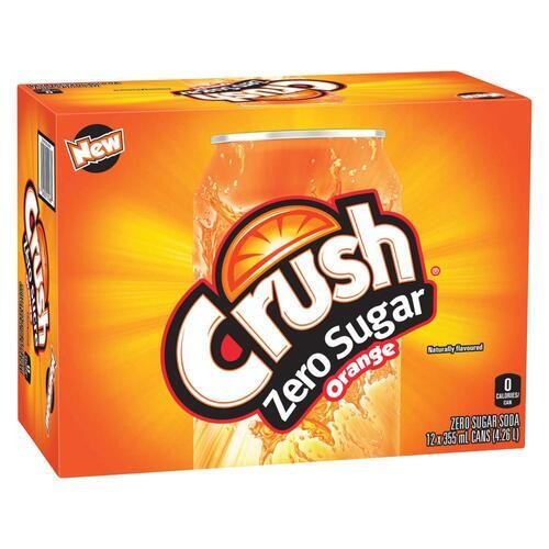 Crush Zero Sugar Soft Drink Orange 12 x 355 ml (cans)