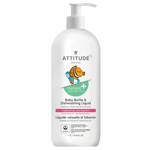 Attitude Nature+ Little Ones Bottle + Dishwashing Liquid Fragrance Free 1 L