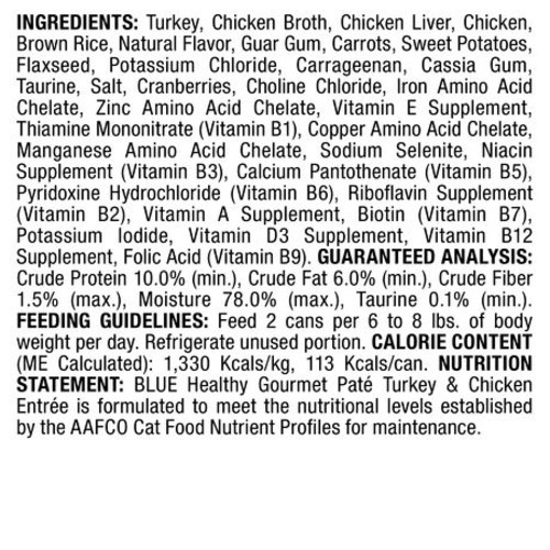 Blue Buffalo Wet Cat Food Healthy Gourmet Paté Turkey Chicken Entrée 155 g