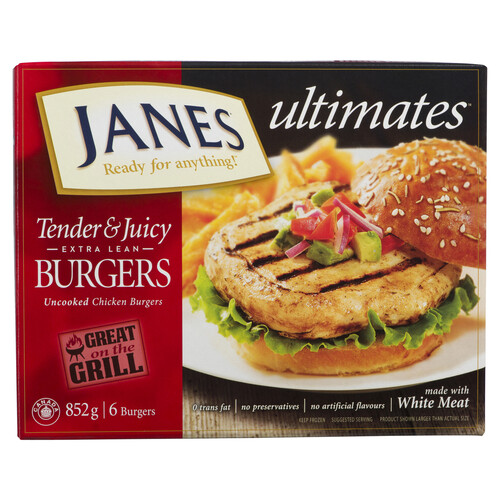 Janes Extra Lean Uncooked Frozen Chicken Burgers 852 g