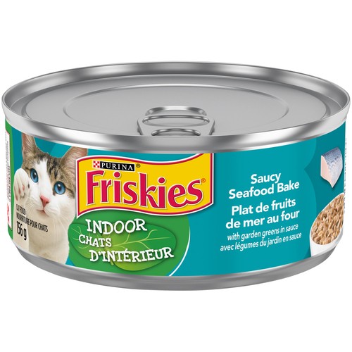 Friskies Indoor in Sauce Wet Cat Food Saucy Seafood Bake with Garden Greens 156 g
