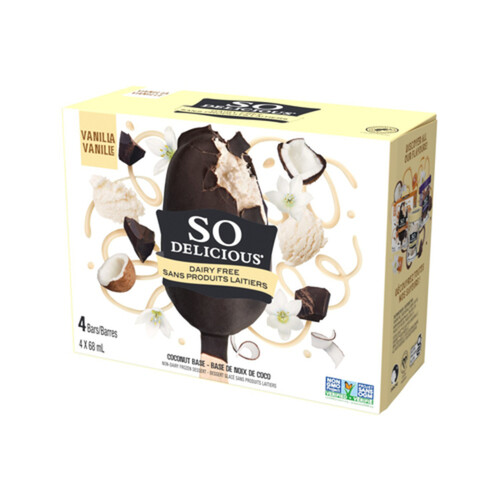 So Delicious Dairy-Free Coconut-Based Frozen Dessert Bars Vanilla Bean 4 x 68 ml