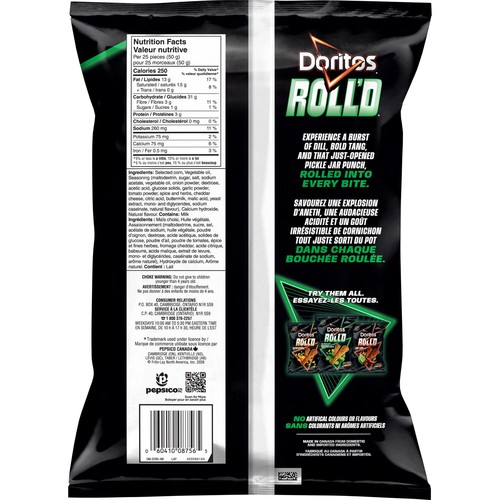 Doritos Roll'd Tortilla Chips Dill Pickle Blast Flavoured 280 g