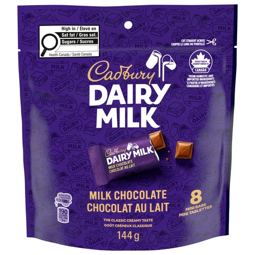 Cadbury Dairy Milk Milk Chocolate Bars Of 8 X 18 g Mini Bars Bag 144 g