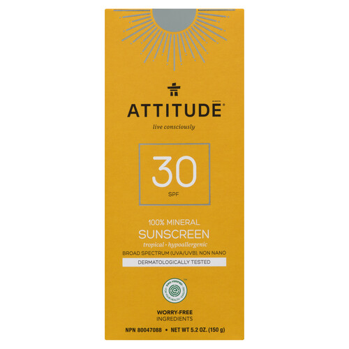 Attitude SPF30 100% Mineral Sunscreen Adult Tropical 150 g