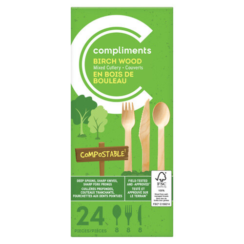 Compliments Compostable Cutlery 8 Spoons Knives & Forks 24 EA