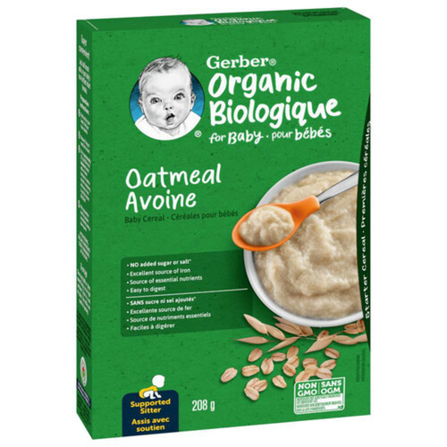 Gerber Organic Baby Cereal Oatmeal Whole Grain 208 g
