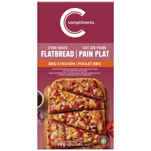 Compliments Frozen Flatbread Pizza Stone Baked BBQ Chicken 310 g