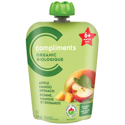 Compliments Organic Baby Food Purée Apple, Mango & Spinach 128 ml