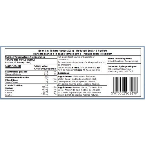 Sainsbury's Baked Beans Reduced Sugar & Salt 200 g