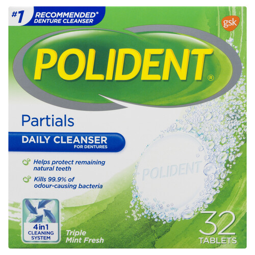 Polident Partials Daily Denture Cleanser 32 Tablets