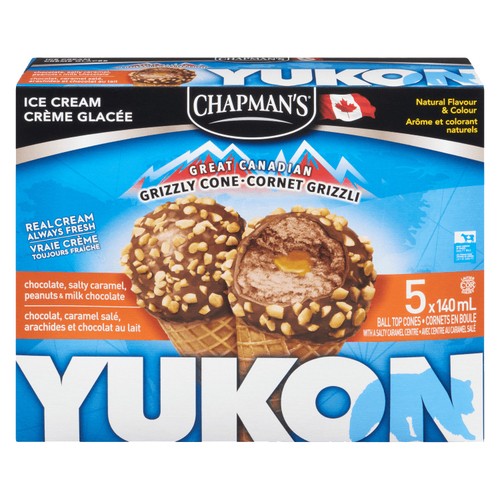 Chapman's Yukon Ice Cream Cone Chocolate Peanuts & Milk Chocolate 5 x 140 ml