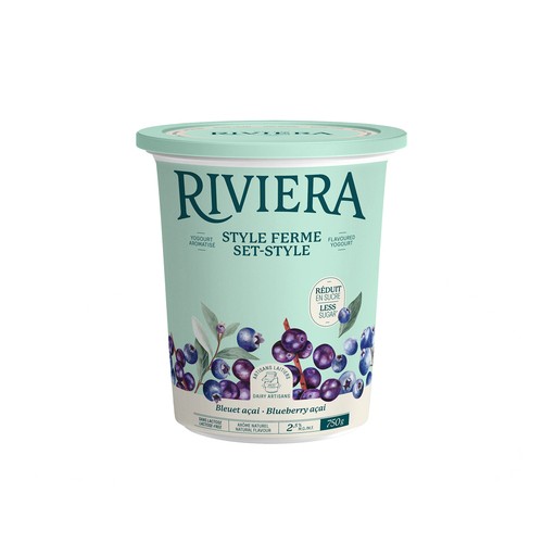 Riviera Less Sugar 2.5% Yogurt Set Style Blueberry Açaí 750 g