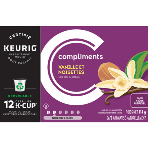 Compliments Coffee Pods Vanilla Hazelnut 12 K-Cups 114 g