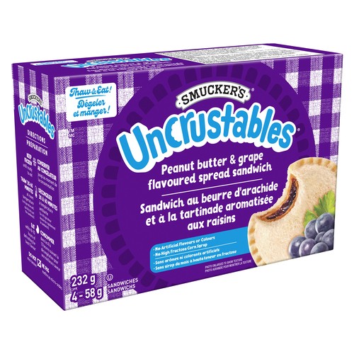 Smucker's Uncrustables Peanut Butter & Grape Flavoured Spread Sandwich 4 x 58 g 