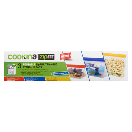 Cookina Reusable Ziprrr Storage & Freezer Bags 3 EA