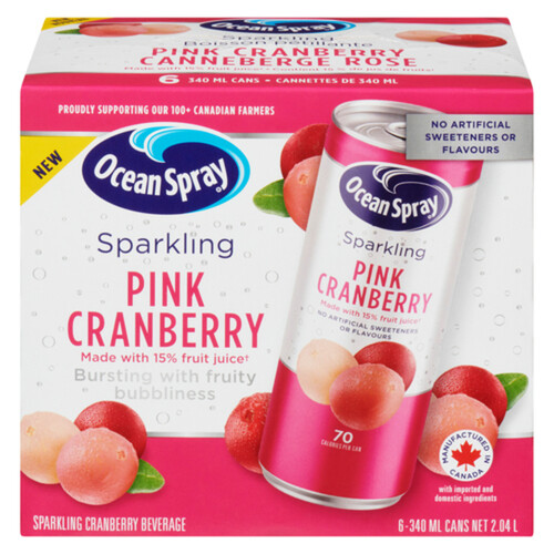 Ocean Spray Sparkling Juice Pink Cranberry 6 x 340 ml (cans)